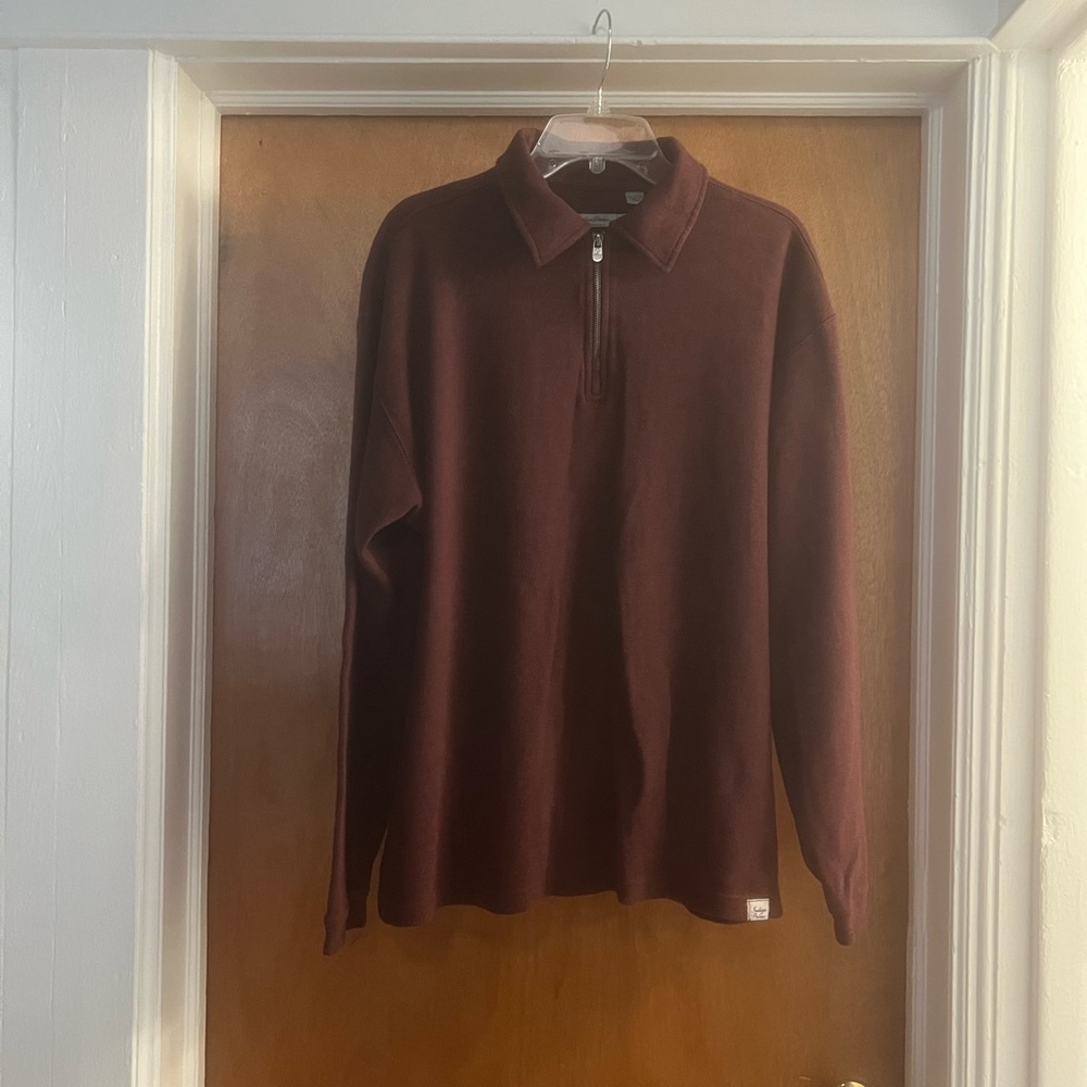 Vintage Indigo Palms Denim Company Men's Maroon 1/4 Zip Long Sleeve Polo Sweater
